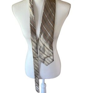 NEW Calvin Klein Gold and Silver Striped Silk Necktie‎